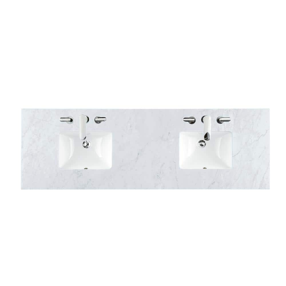 Carrara 72 in. W Marble Double Basin Vanity Top in Carrara White with White