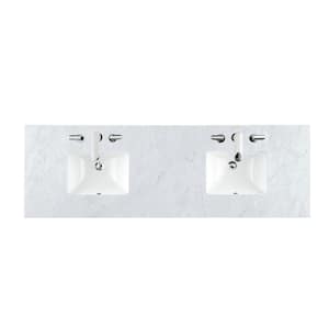 Carrara 72 in. W Marble Double Basin Vanity Top in Carrara White with White Basin