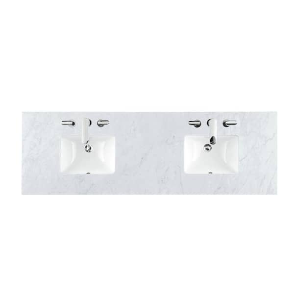 James Martin Vanities Carrara 72 in. W Marble Double Basin Vanity Top in Carrara White with White Basin