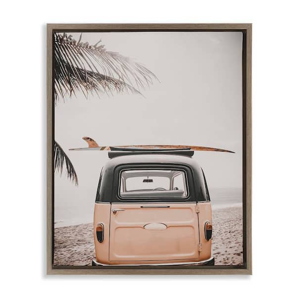 Stupell Industries Endless Summer Beach Van by LSR Design Studio Brown Floater Frame Sports Graphic Art Print 21 in. x 17 in.
