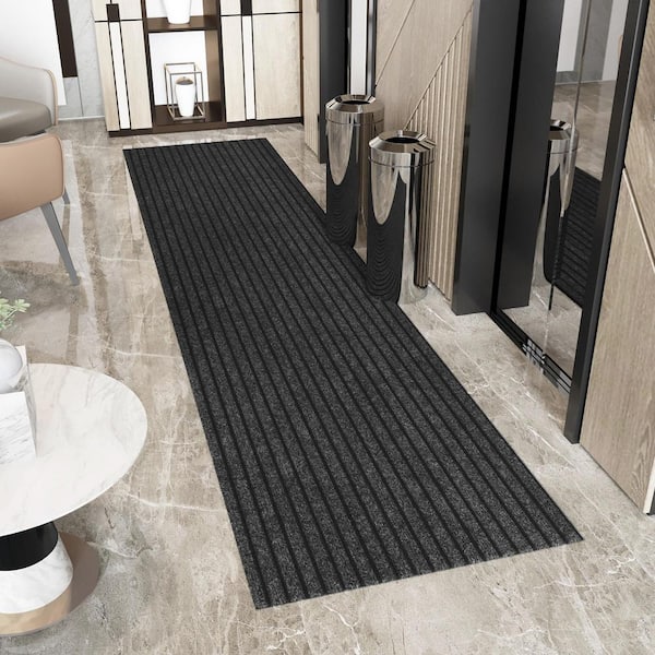 Lifesaver Scrape Rib Non-Slip Custom Long Hallway Runner Rug 2 ft. 7 in. x 19 ft. Black Ribbed Polyester Garage Flooring
