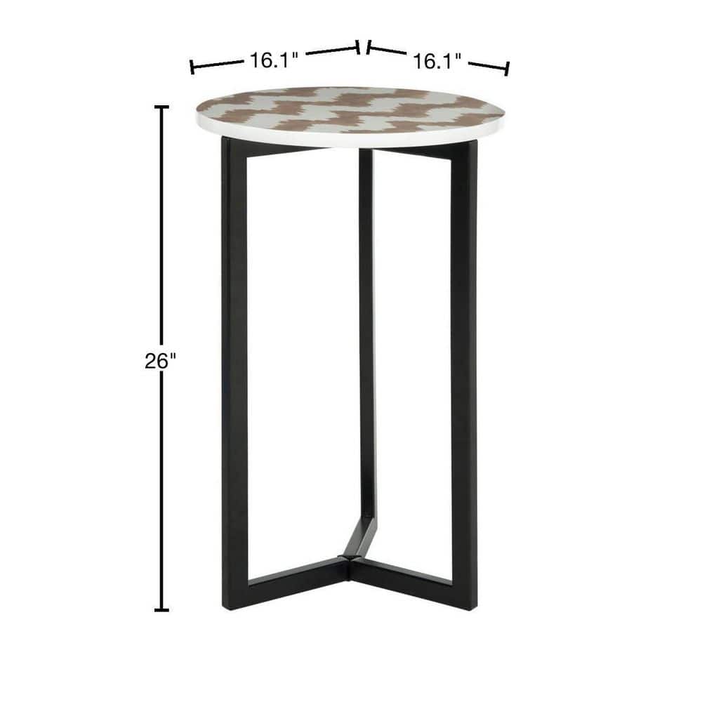 Zaira Round Warm Grey and White Metal End Table