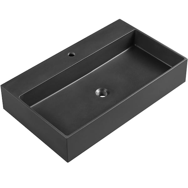 SERENE VALLEY Bathroom Sink, Wall-Mount Install or On Countertop, 32 in. with Single Faucet Hole in Matte Black
