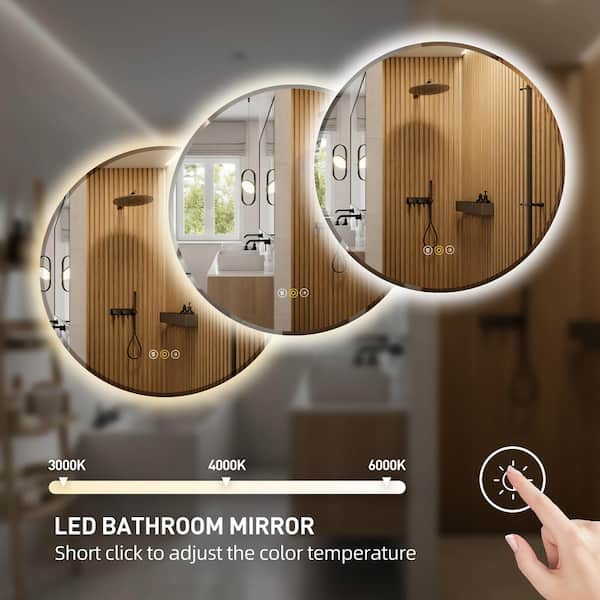 HBEZON RS 24 in. W x 24 in. H Round Beveled Edge Colors Dimmable LED  Anti-Fog Memory Wall Mount Bathroom Vanity Mirror RS-HB-24-R The Home  Depot