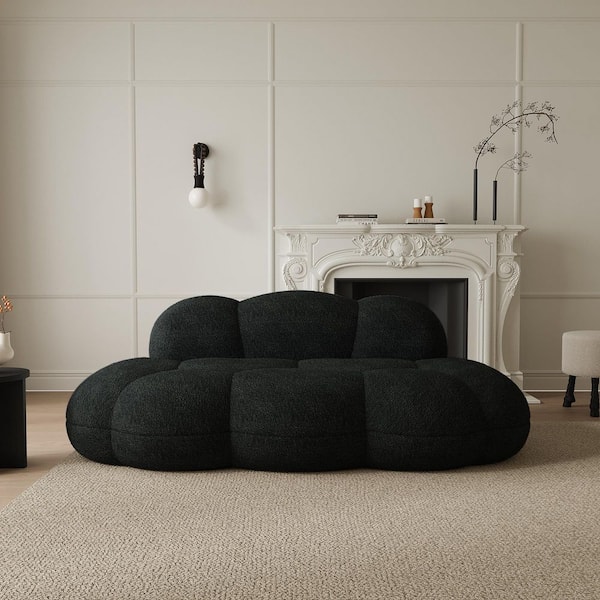 63 in. Armless Boucle Velvet 3 Seater Modular Creative-Cloud Sofa Couch in Black