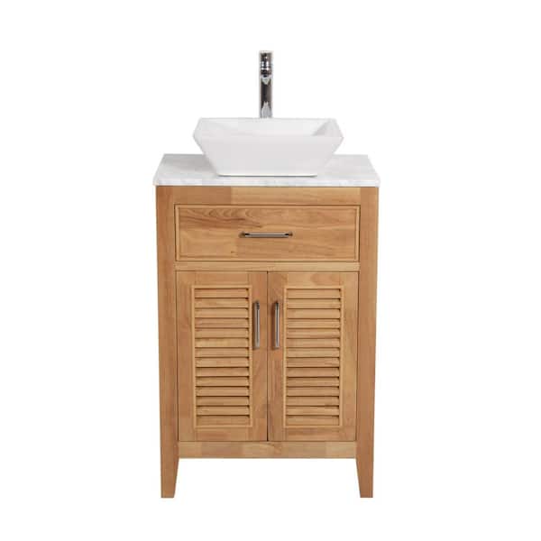 Unbranded Marina 24 in. W x 18 in. D x 41 in. H Single Sink Bath Vanity in Natural Wood with Marble Top in White and Ceramic Basin
