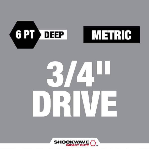 SHOCKWAVE 3/4 in. Drive Metric Deep Well 6 Point Impact Socket Set (8-Piece)