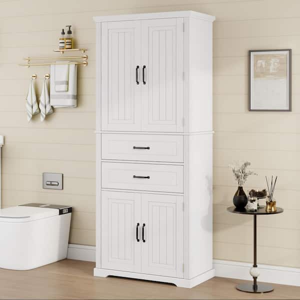 White 72.5 in. H Storage Cabinet with 2-Drawers, Adjustable Shelf and Multi-Functional Storage Space