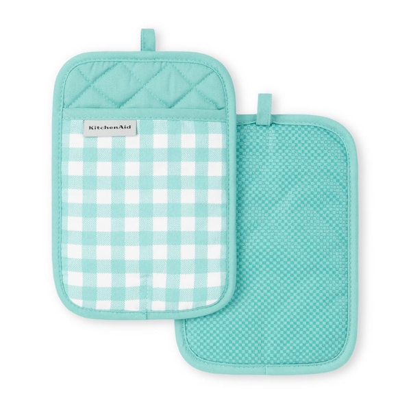 Gingham Cotton Aqua Sky Pot Holder Set (2-Pack)