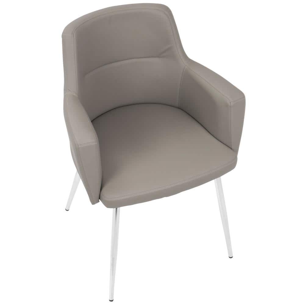Scandinavian Gray Faux Leather Upholstered Side Chair with Metal Legs