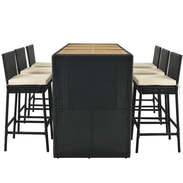 ATHMILE 7-Piece Black Wood Top Table Set Seats 6