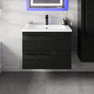 Joy 28 in. W x 18 in. D x 21 in. H Floating Bathroom Vanity in Black with White Porcelain Top with White Integrated Sink