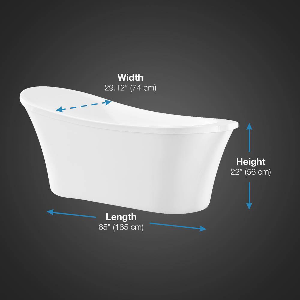 Ruby 65'' White Acrylic Freestanding Slipper Bathtub