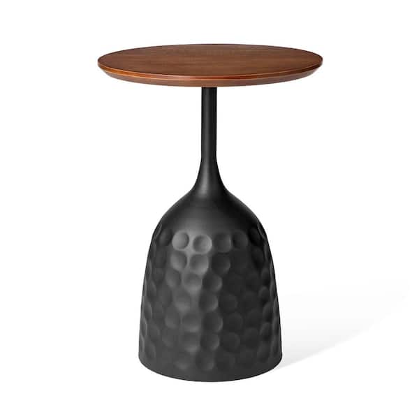 15.75 in. Black Metal Wine Bottle Shaped Nesting End Table with Wooden Top
