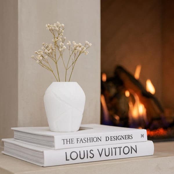 5" White Decorative Round Linear Urn Vase