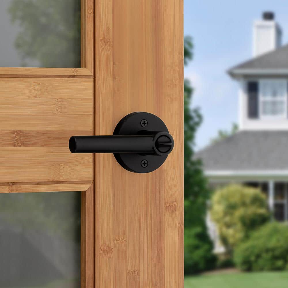 Matte Black Keyed Entry Lever with Round Rose