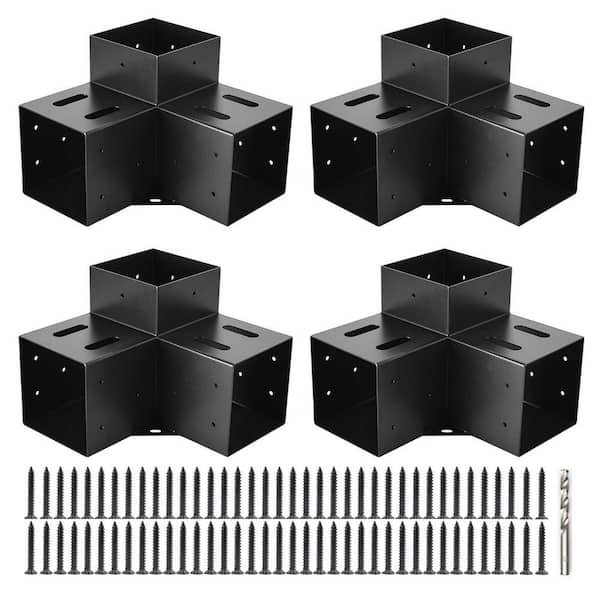 4x4 3-Way Pergola Brackets, 90° Right Angle Corner Extension Bracket with Black Powder Coated for 4x4 Lumber (4PCS)