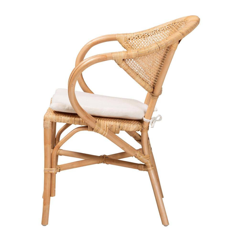 Varick Natural Brown Rattan Arm Chair with Foam Cushion