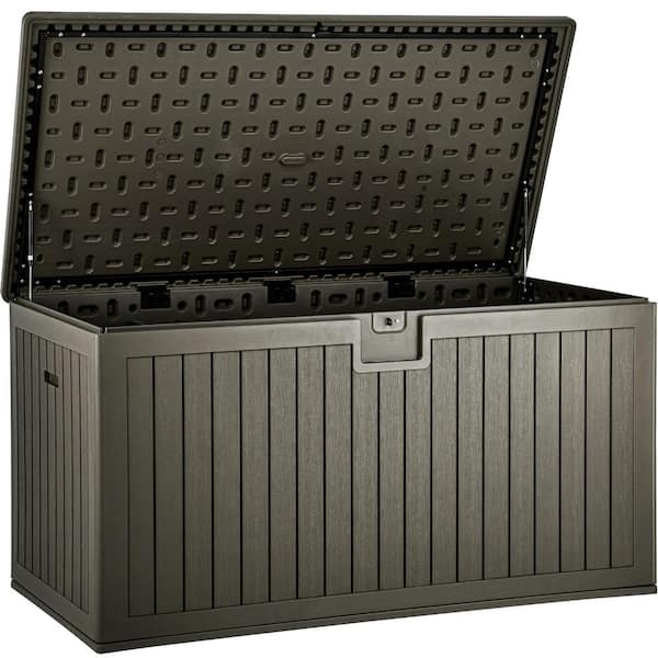 DEXTRUS 230 Gal. Large Resin Outdoor Deck Box with Divider and Side Handle, Light Brown