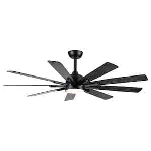 62 in. LED Indoor/Outdoor Black Modern Ceiling Fan with Remote Control and 6 Gear Wind Speed, Reversible Fan