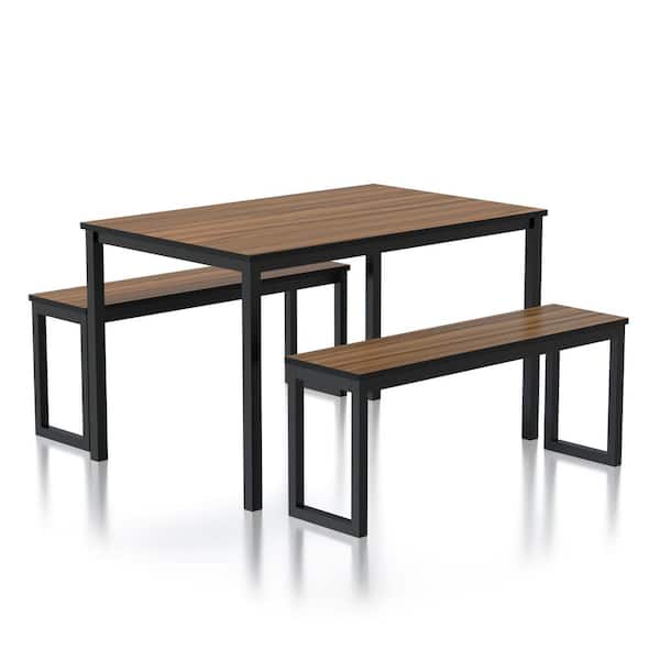 Furniture of America Belvil 3-Piece Brown and Black Dining Table Set
