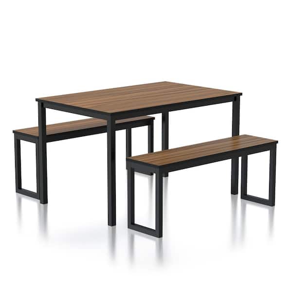 Furniture of America Belvil 3-Piece Brown and Black Dining Table Set
