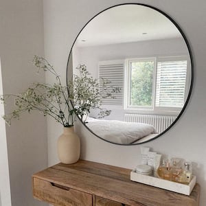 36 in. W x 36 in. H Large Round Aluminum Frame Wall Mounted Wall Mirror Vanity Mirror