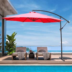 12 ft. Cantilever Offset Steel frame Patio Cantilever Umbrella with Tilt and Cross Base Included, Red