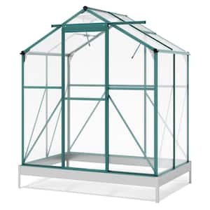 6 ft. x 4 ft. x 7 ft. Aluminum Green Walk-In Polycarbonate Greenhouse with 2 Windows and Base
