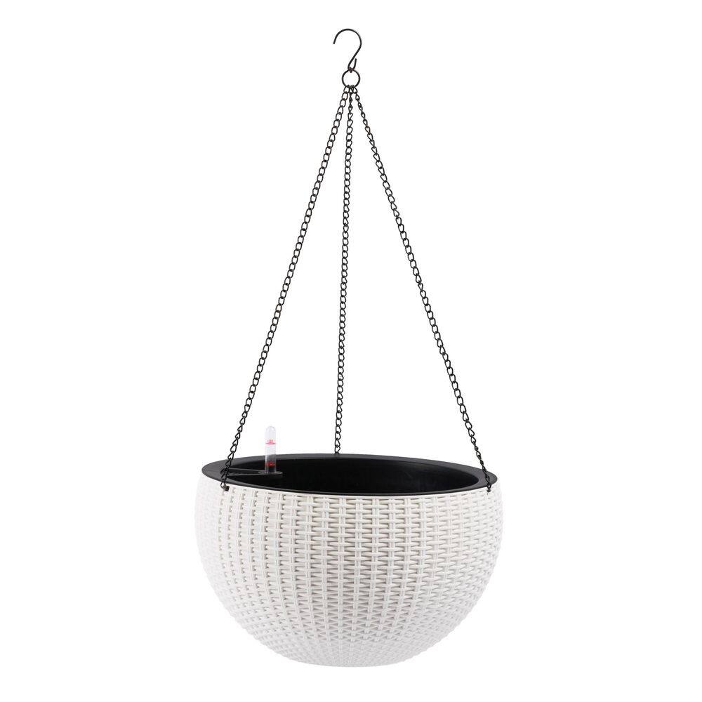 13 in. W Plastic Rattan Hanging Round Planter Set with Self-Watering System In White (2-Packs) price history on PriceWatchPro