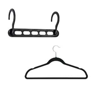 Black Plastic Set of 5 Collapsible Hangers and 50 Velvet Non-Slip Hangers 55-Pack