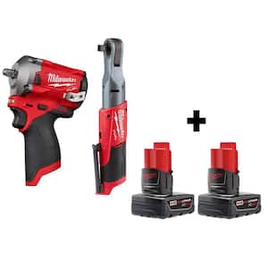 M12 FUEL 12V Lithium-Ion Brushless Cordless Stubby 3/8 in. Impact Wrench & 1/2 in. Ratchet with Two 3.0Ah Batteries