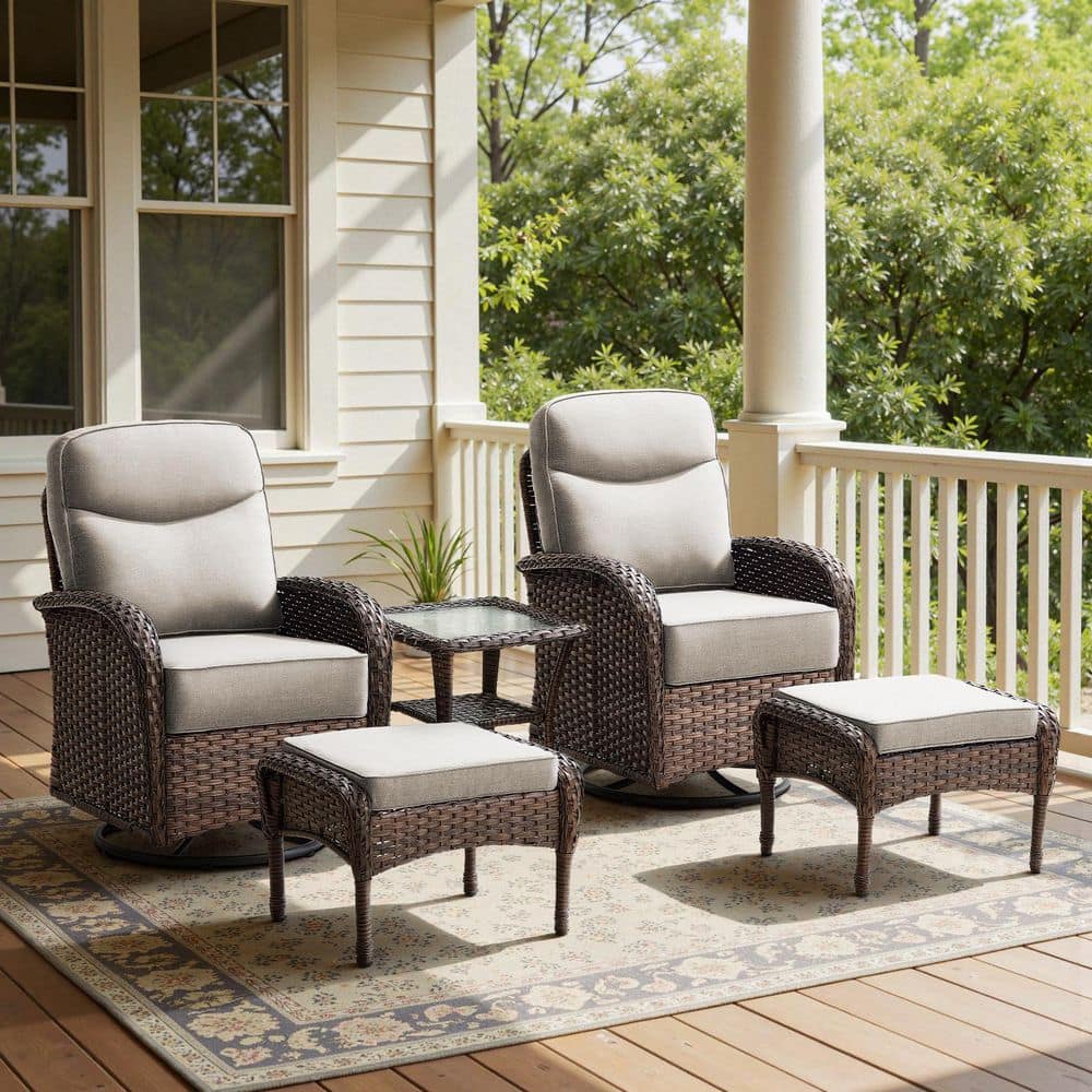 Luna Brown 5-Piece Wicker Swivel Gliders Patio Conversation Set with 6-Inch Beige Cushions and Ottomans price history on PriceWatchPro