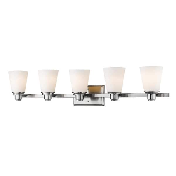 Unbranded Kayla 38.625 in. 5-Light Brushed Nickel Vanity Light with Matte Opal Glass Shade