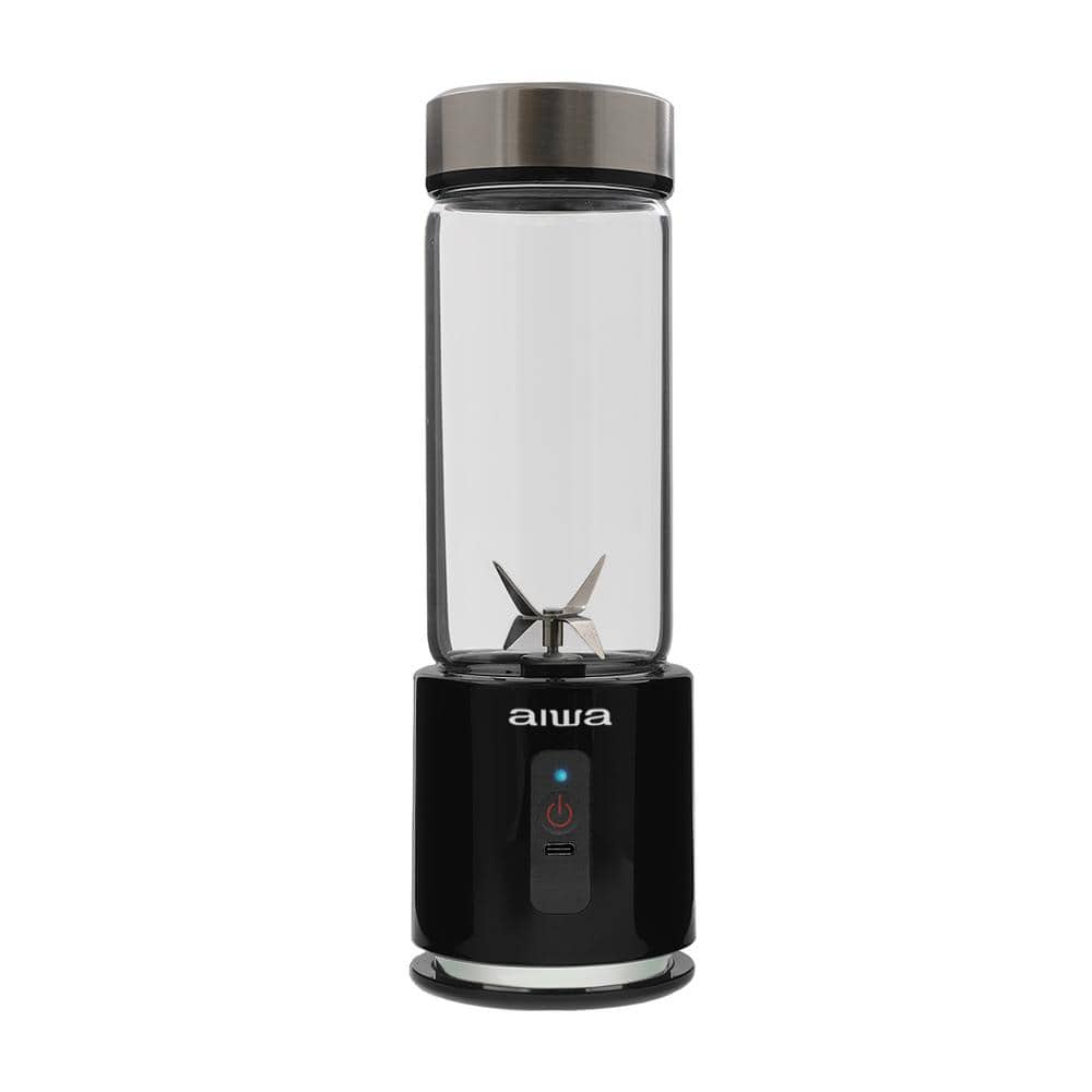 13.5 oz. Single Speed Rechargeable Black Portable Blender, with Extra Lid, 