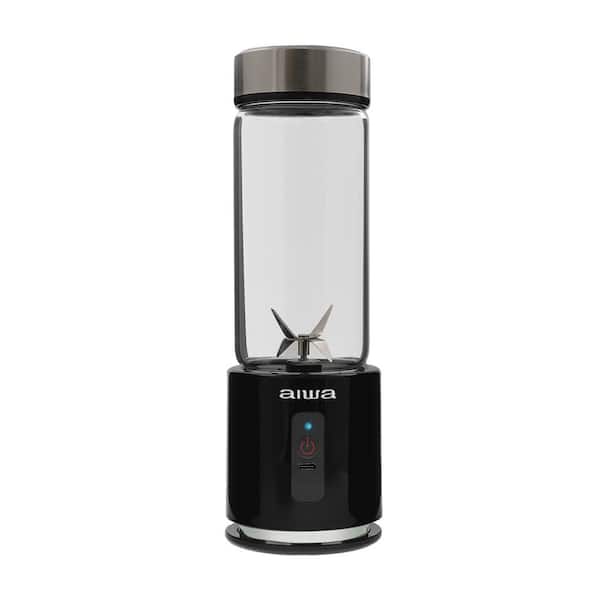 AIWA 13.5 oz. Single Speed Rechargeable Black Portable Blender, with Extra Lid, Blend, Sip, and Clean