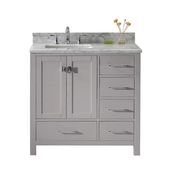Virtu USA Caroline Avenue 36 in. W Bath Vanity in Cashmere Gray with Marble Vanity Top in White with Square Basin