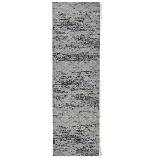 Linon Home Decor Crop Trellis Grey and Charcoal 2 ft. x 10 ft. Runner Rug