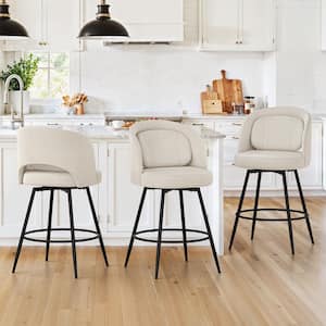 39 in. Linen Fabric Swivel Bar Stool Metal Frame Bar Chairs Counter H8 Bar Stool with Removable Cushion Set of 3