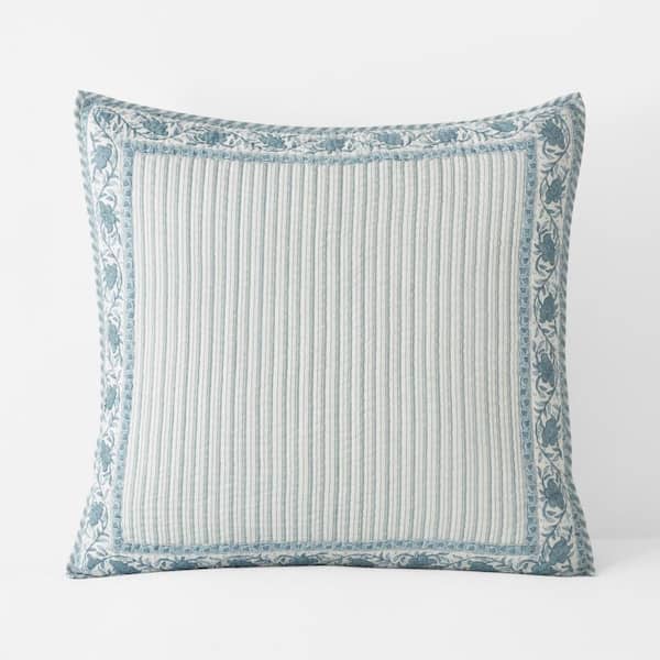 The Company Store Company Cotton Manesar Voile Quilted Blue/White Floral Cotton Euro Sham