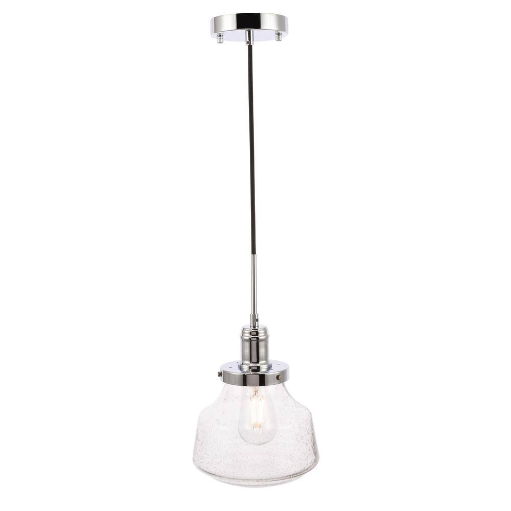 Timeless Home 8 in. 1-Light Chrome And Clear Seeded Glass Pendant Light, Bu