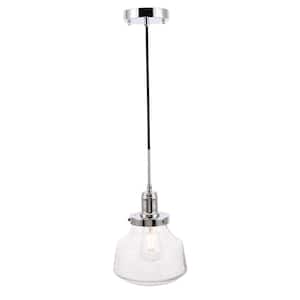 Timeless Home 8 in. 1-Light Chrome And Clear Seeded Glass Pendant Light, Bulbs Not Included