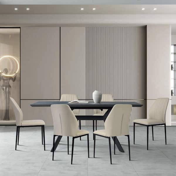 7 Piece Maison Dining Table Setting with Beige Chairs 180x90cm - floor