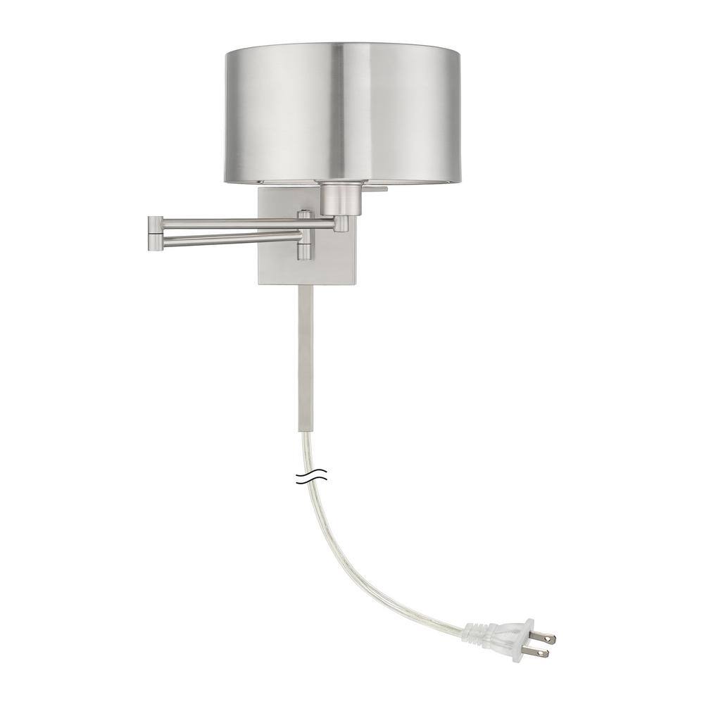 Brushed Nickel Swing Arm Wall Sconce with Drum Shade