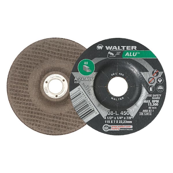 WALTER SURFACE TECHNOLOGIES ALU 4.5 in. x 7/8 in. Arbor x 1/4 in. T27 GR A-24-ALU Grinding Wheel for Aluminum (25-Pack)