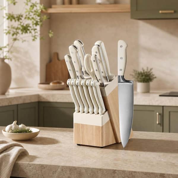 Numhew 14-Piece Cream High Carbon Stainless Steel Knife Set with