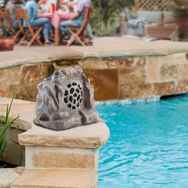 Weather-resistant Bluetooth Solar-Powered Outdoor Wireless Rock Speaker, Gray