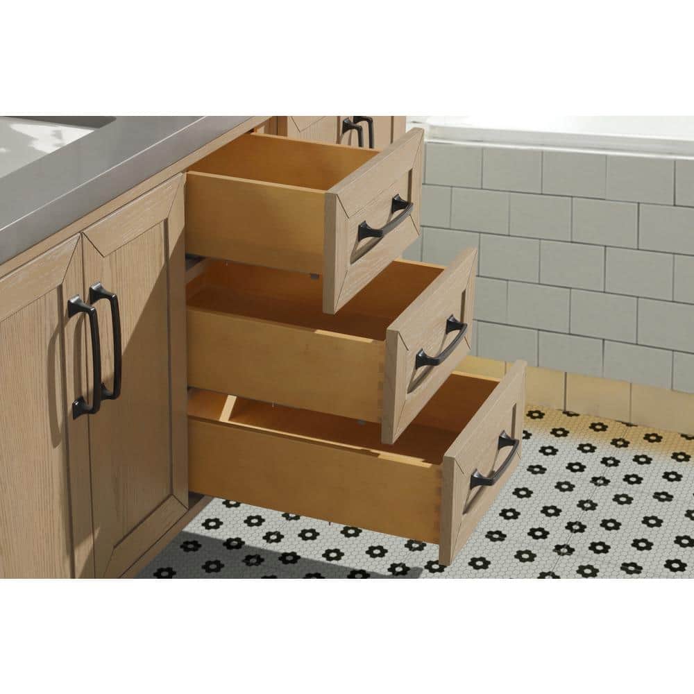 Venice 55" Oak Gray Double Sink Wall-Mount Vanity with Quartz Top