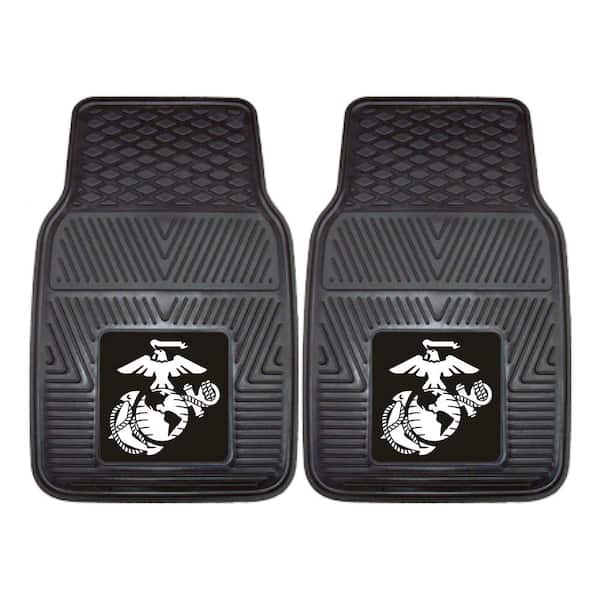FANMATS U.S. Marines Black Heavy Duty 2-Piece 18 in. x 27 in. Vinyl Car Mat