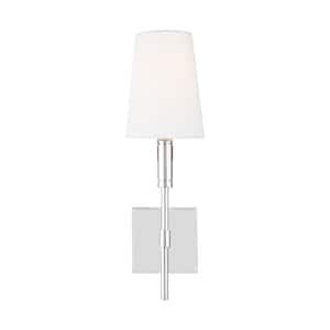 Beckham Classic Polished Nickel Sconce with White Linen Fabric Shade